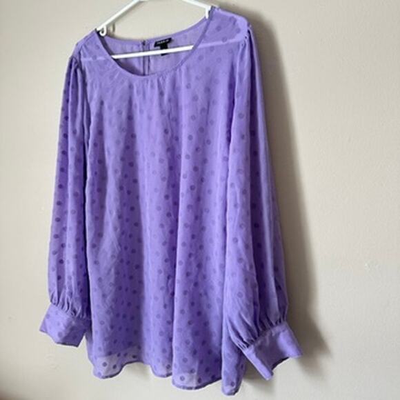 Torrid Chiffon Clip Dot Puff Sleeve Top Womens Plus 3X Purple Career Preppy - Picture 6 of 13